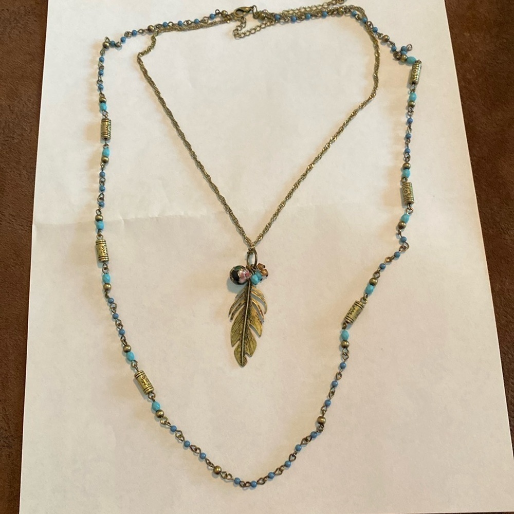 Vintage boho double stand necklace 17”- 21”
